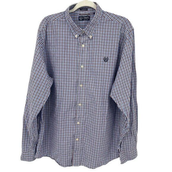 CHAPS Button Down XL Blue Purple Check Long Sleeve Custom Fit Size Extra Large - Picture 1 of 9